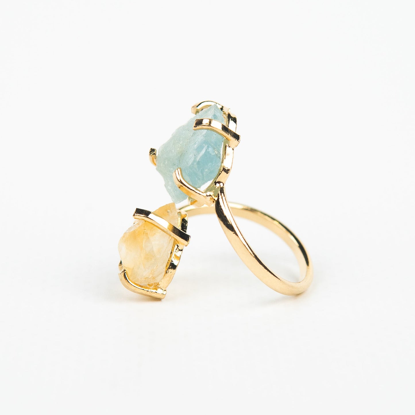 Каблучка з аквамарином та цитрином з позолотою onesize AqCt-19
