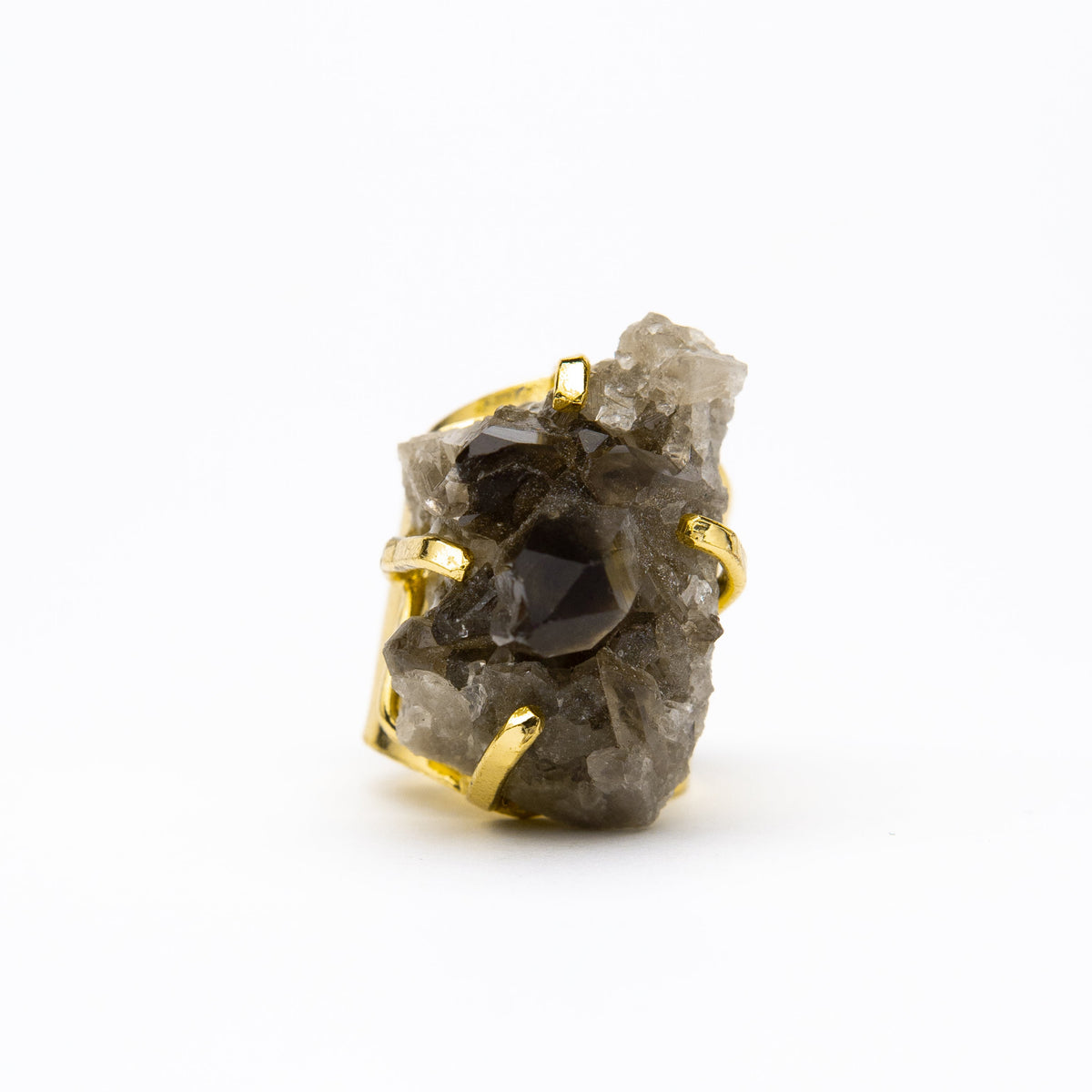 Каблучка з Димчастим кварцом з позолотою каф nesize Sq-5