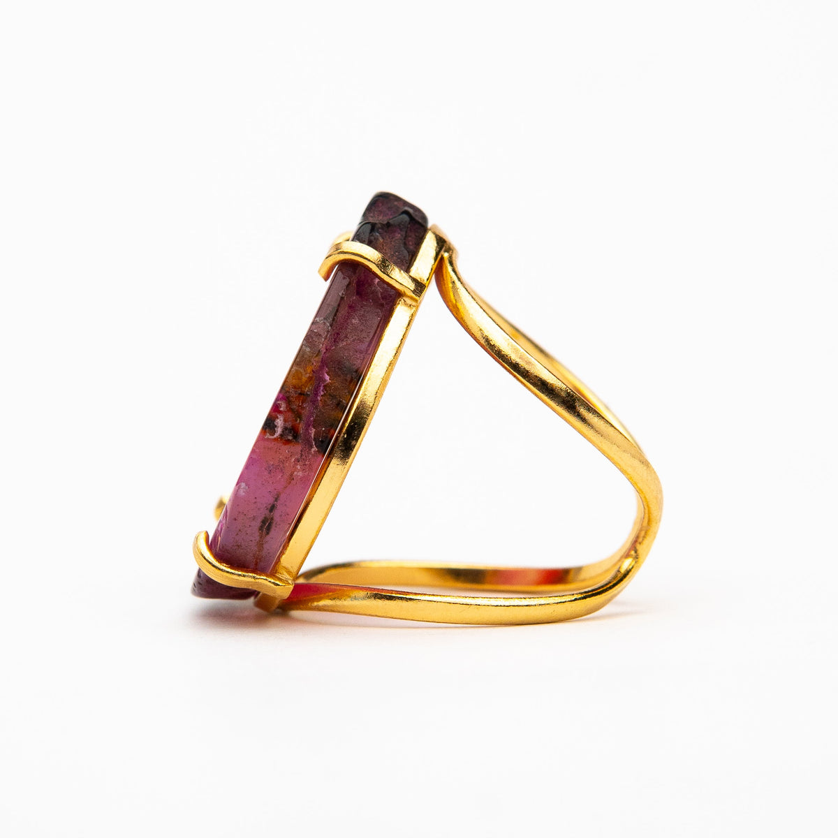 Каблучка з рожевим агатом з позолотою арк onesize Ag-2
