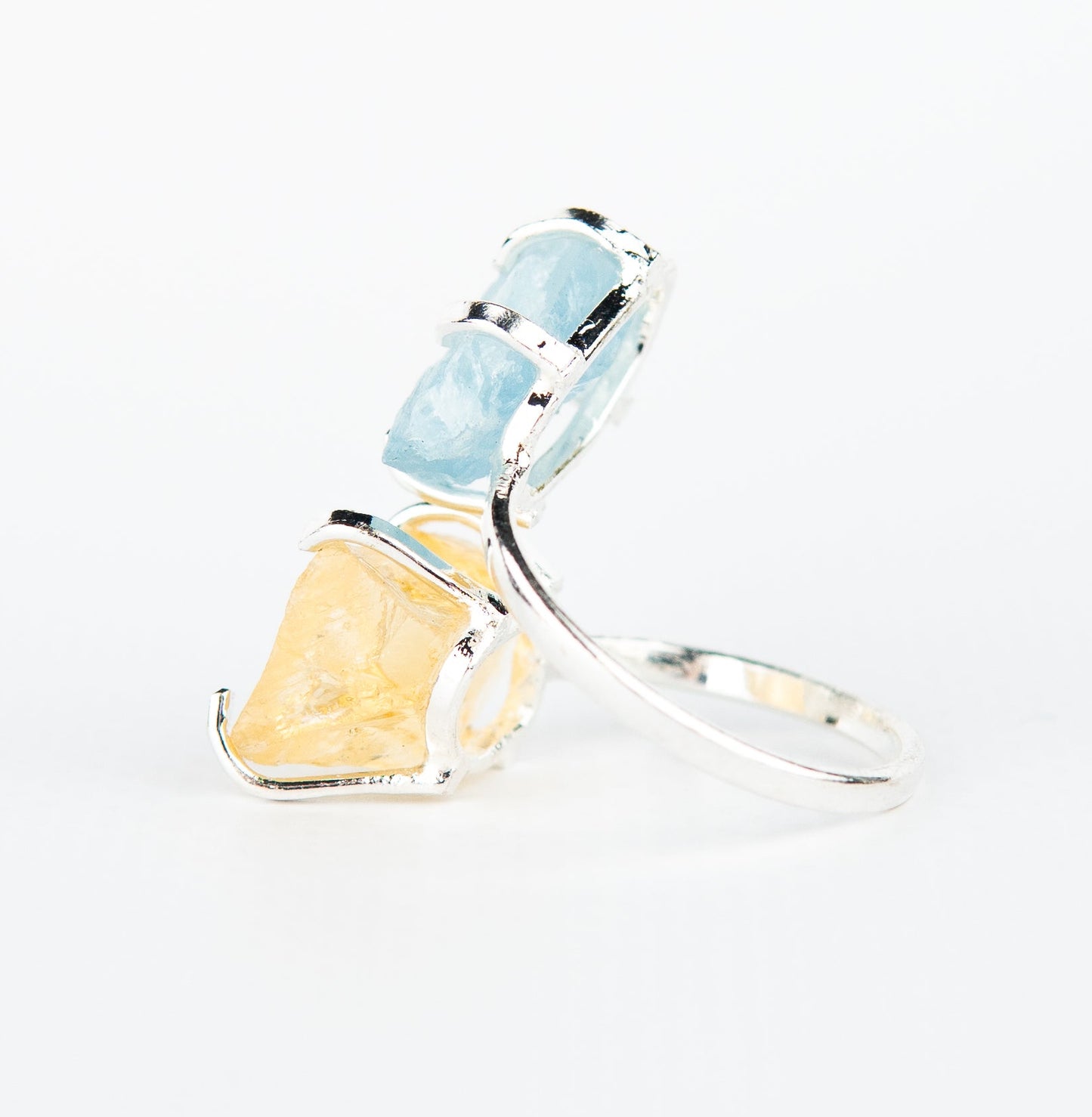 Каблучка з аквамарином та цитрином з посрібленням onesize AqCt-11