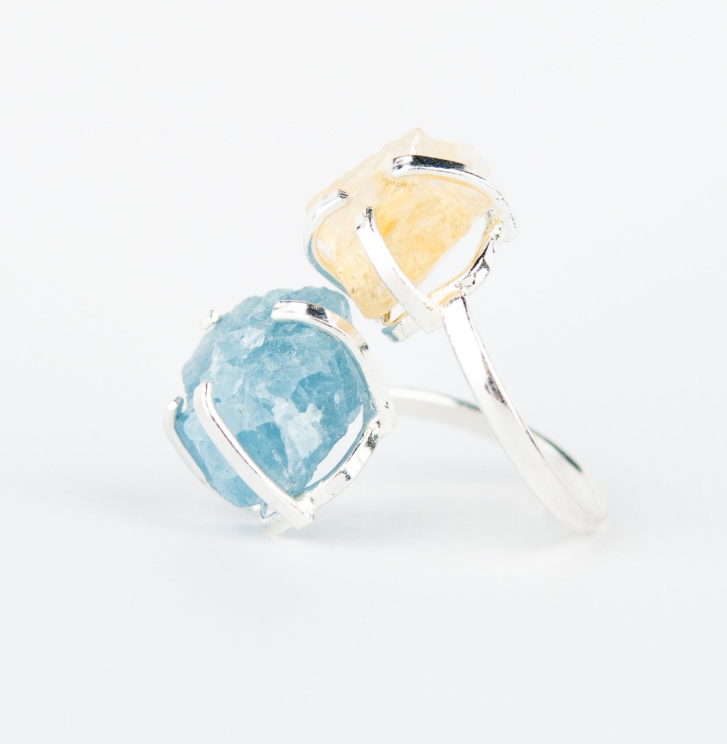 Каблучка з аквамарином та цитрином з посрібленням onesize AqCt-13