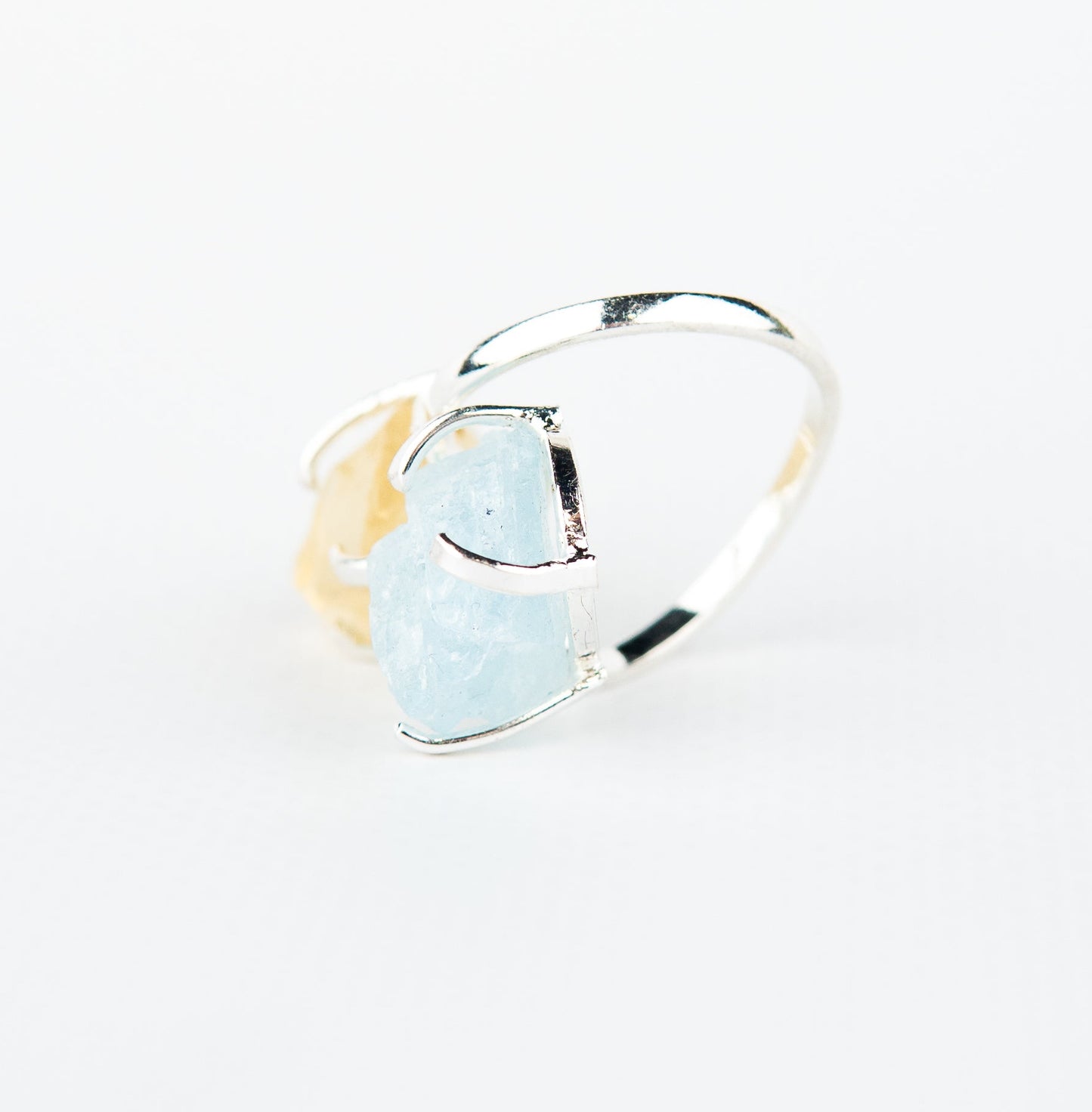 Каблучка з аквамарином та цитрином з посрібленням onesize AqCt-14