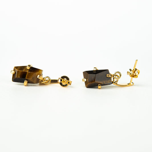 Серьги с тигровым глазом с позолотой onesize Te-4