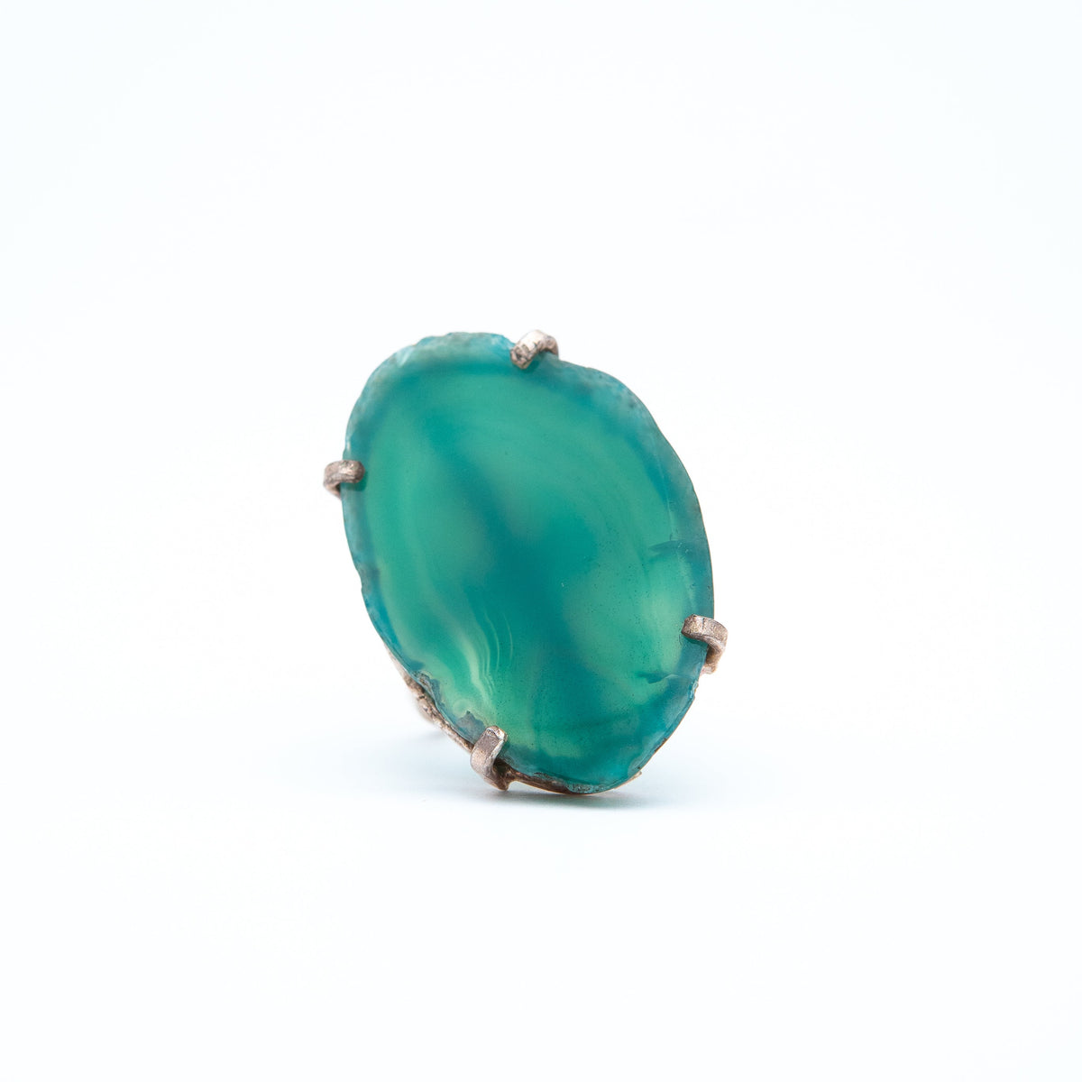 Каблучка з зеленим агатом з посрібленням міні onesize Ag-1