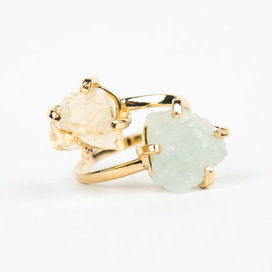 Каблучка з аквамарином та цитрином з позолотою onesize AqCt-16