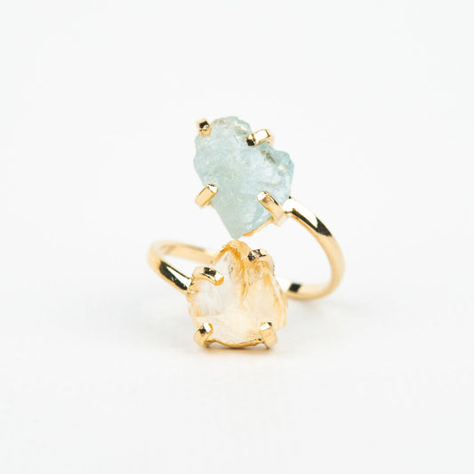 Каблучка з аквамарином та цитрином з позолотою onesize AqCt-19