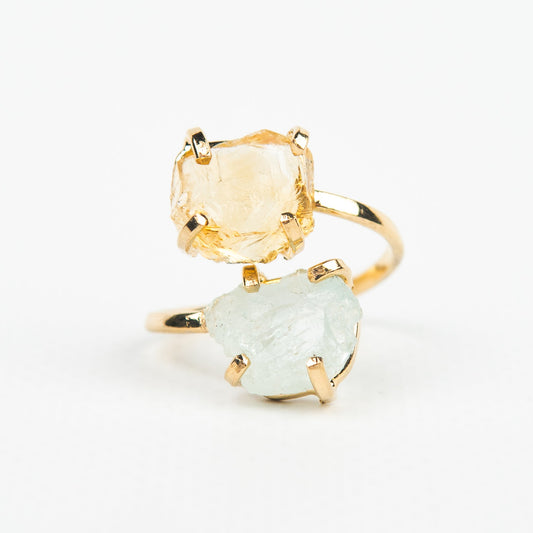 Кольцо с аквамарином и цитрином с позолотой onesize AqCt-21