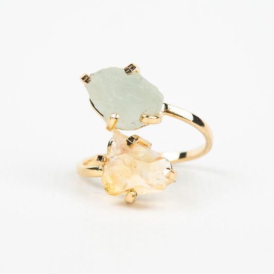 Каблучка з аквамарином та цитрином з позолотою onesize AqCt-22