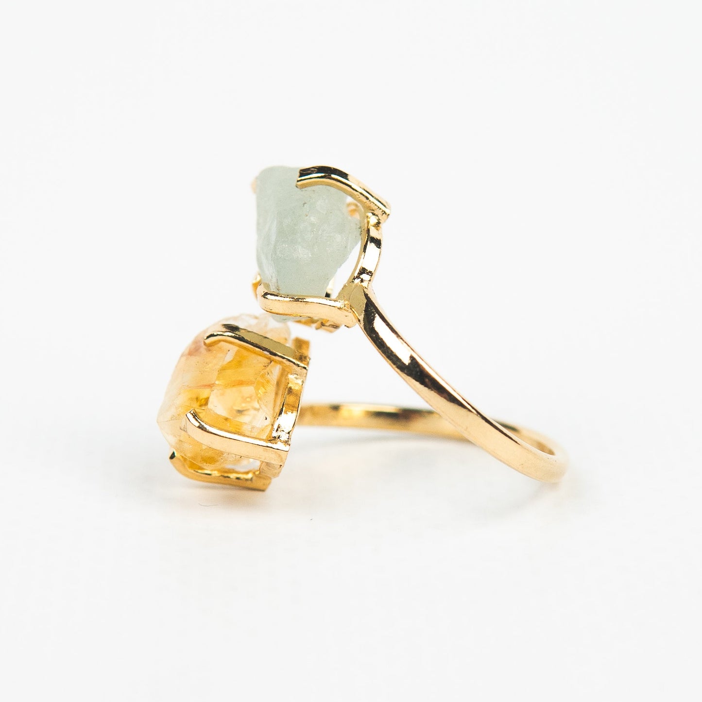 Каблучка з аквамарином та цитрином з позолотою onesize AqCt-22