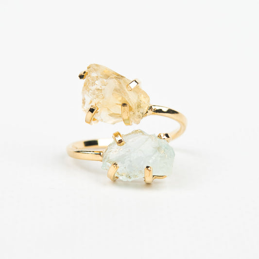 Кольцо с аквамарином и цитрином с позолотой onesize AqCt-23