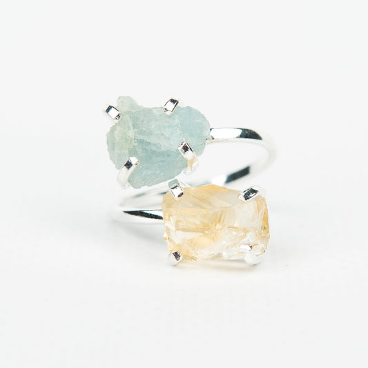 Кольцо с аквамарином и цитрином с позолотой onesize AqCt-4