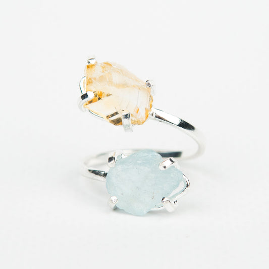 Кольцо с аквамарином и цитрином с позолотой onesize AqCt-5