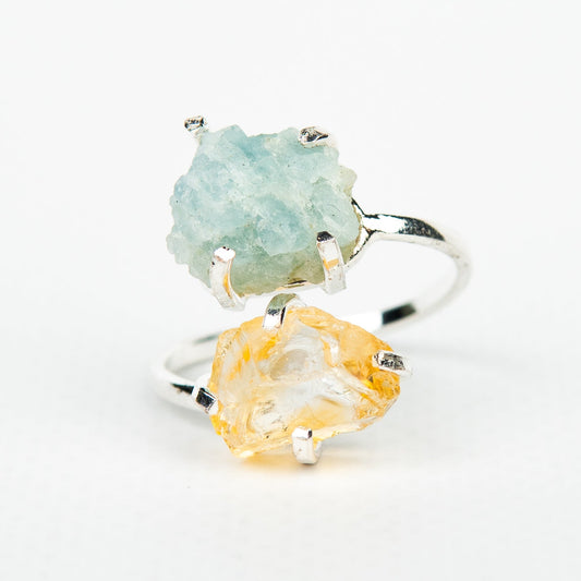 Кольцо с аквамарином и цитрином с позолотой onesize AqCt-7