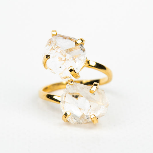 Кольцо с прозрачным хрусталем с позолотой onesize Cr-16