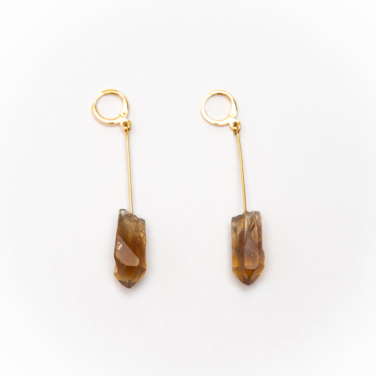 Сережки з димчастим кварцом з позолотою довгі onesize