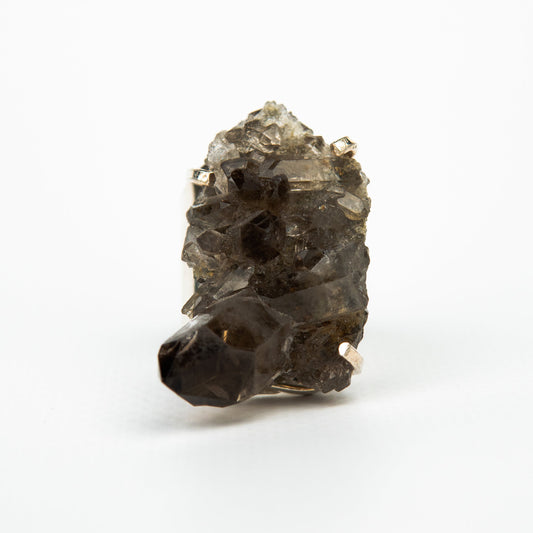 Кольцо с дымчатым кварцем с посеребрением onesize Sq-16