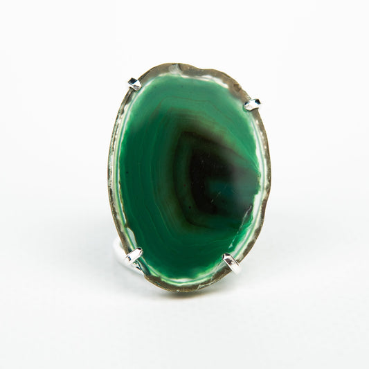 Каблучка з агатом з посрібленням onesize Ag-13