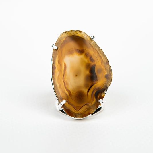Каблучка з агатом з посрібленням onesize Ag-20