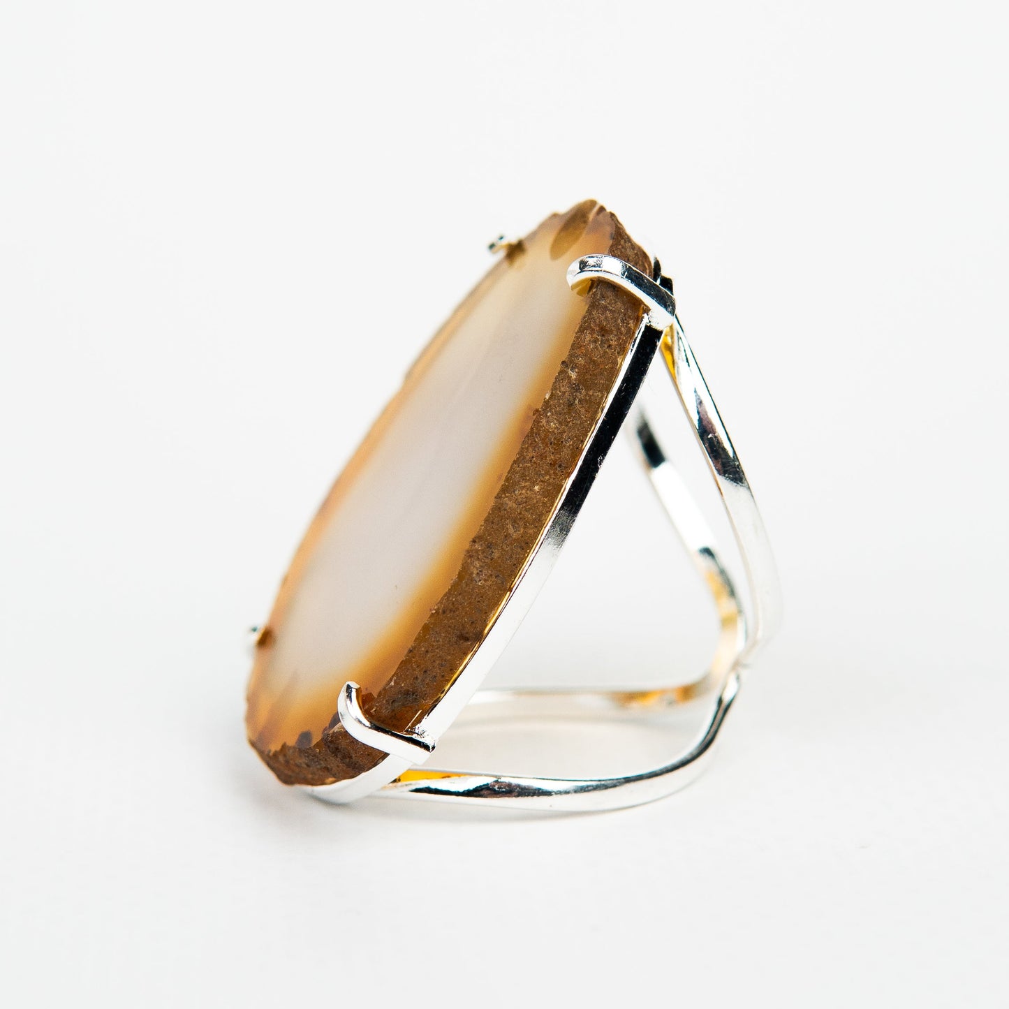 Каблучка з агатом з посрібленням onesize Ag-22