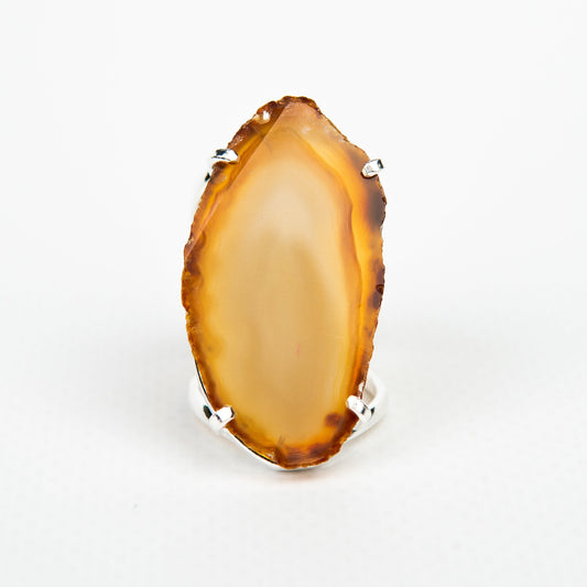 Каблучка з агатом з посрібленням onesize Ag-24