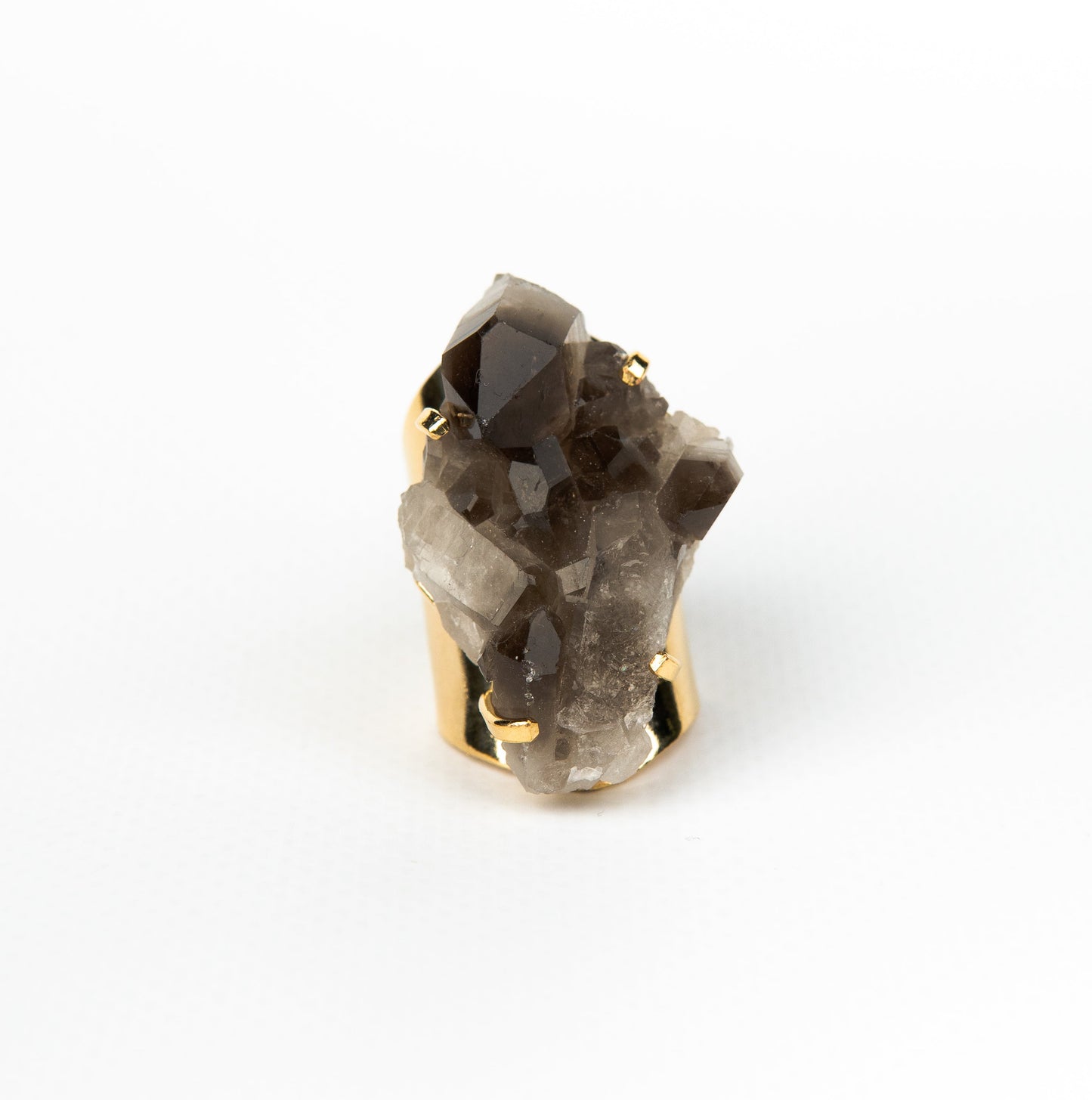 Кольцо с Дымчатым кварцем с позолотой onesize Sq-136