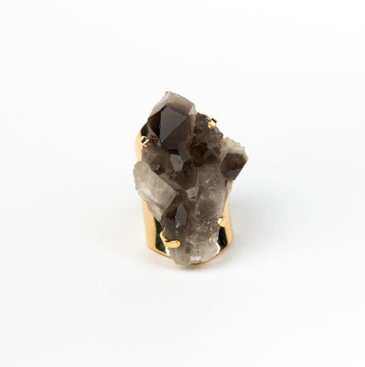 Кольцо с Дымчатым кварцем с позолотой onesize Sq-136