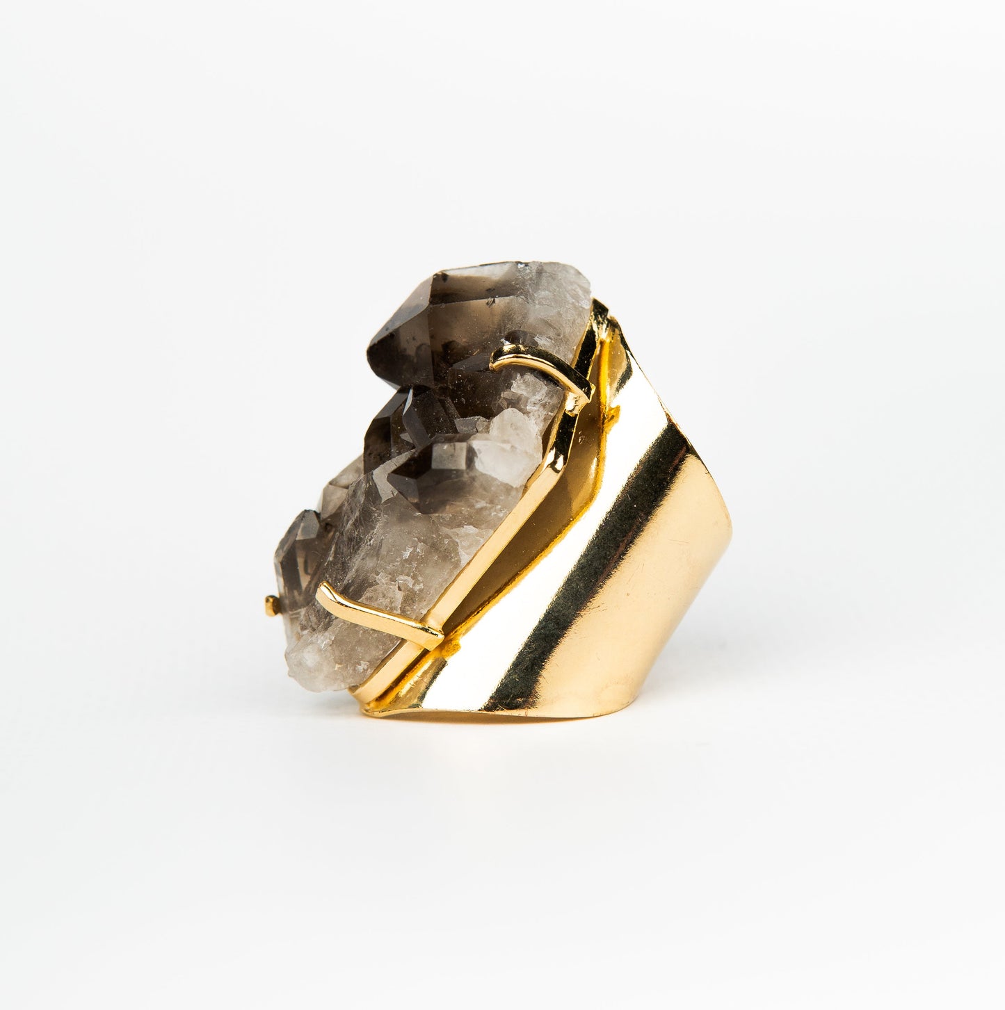 Кольцо с Дымчатым кварцем с позолотой onesize Sq-136
