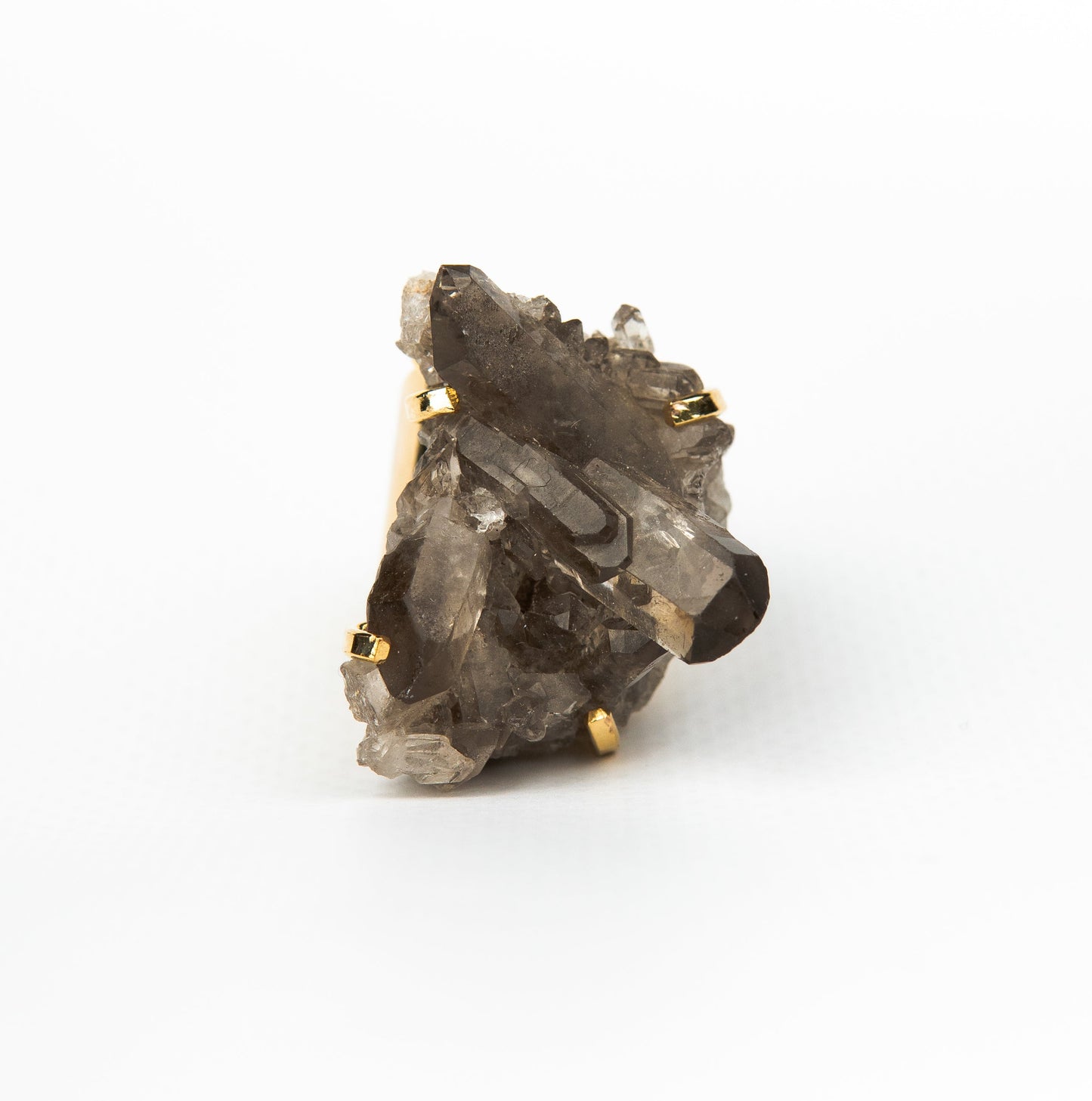 Кольцо с Дымчатым кварцем с позолотой onesize Sq-137