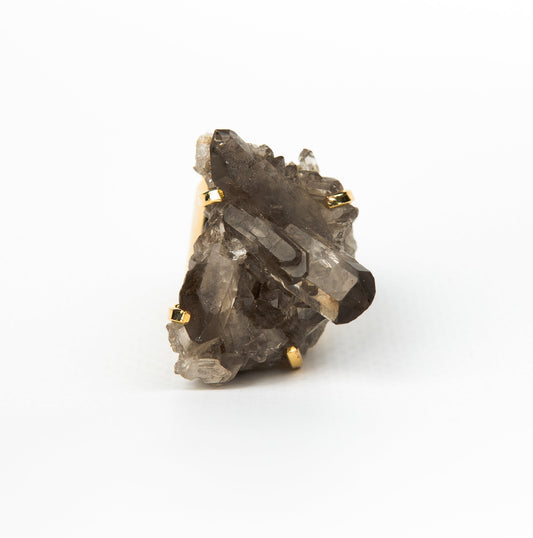 Каблучка з Димчастим кварцом з позолотою onesize Sq-137