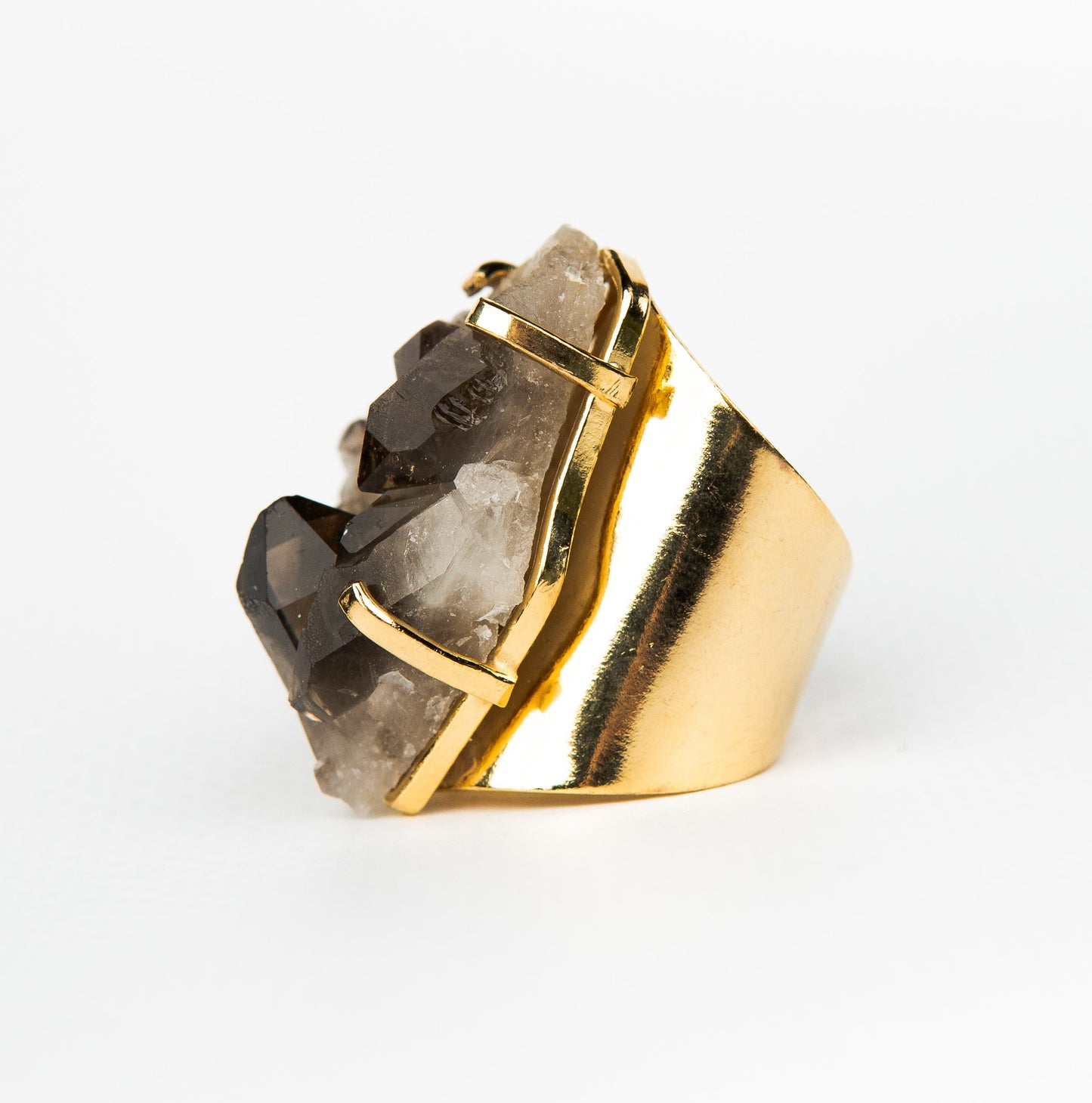 Каблучка з Димчастим кварцом з позолотою onesize Sq-138