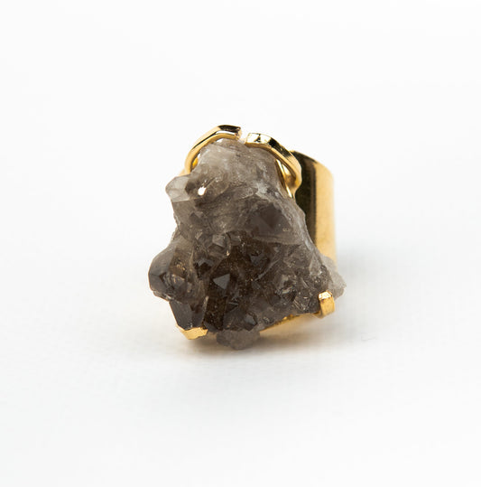 Кольцо с Дымчатым кварцем с позолотой onesize Sq-139