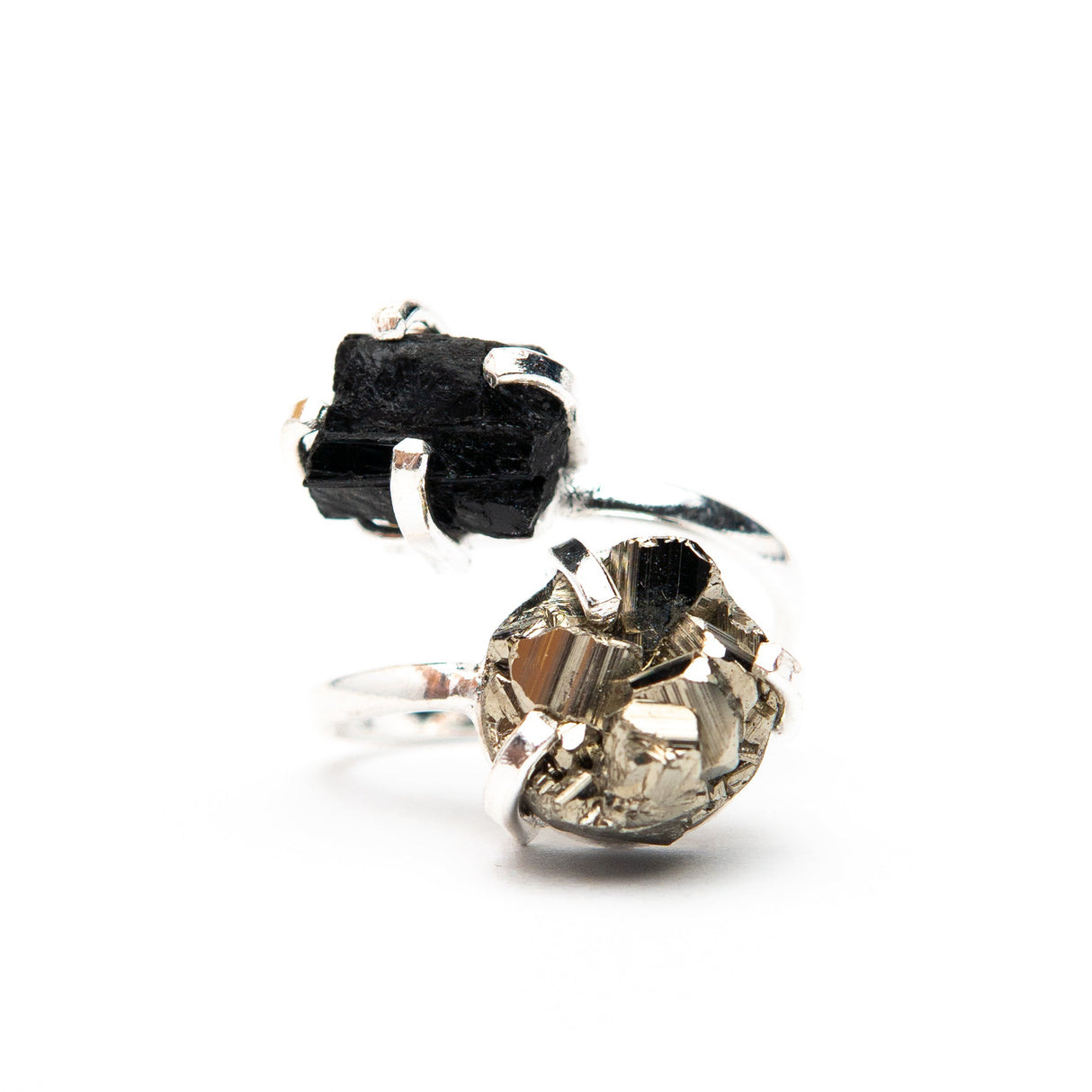 Каблучка з піритом та турмаліном з посрібленням onesize Py-13