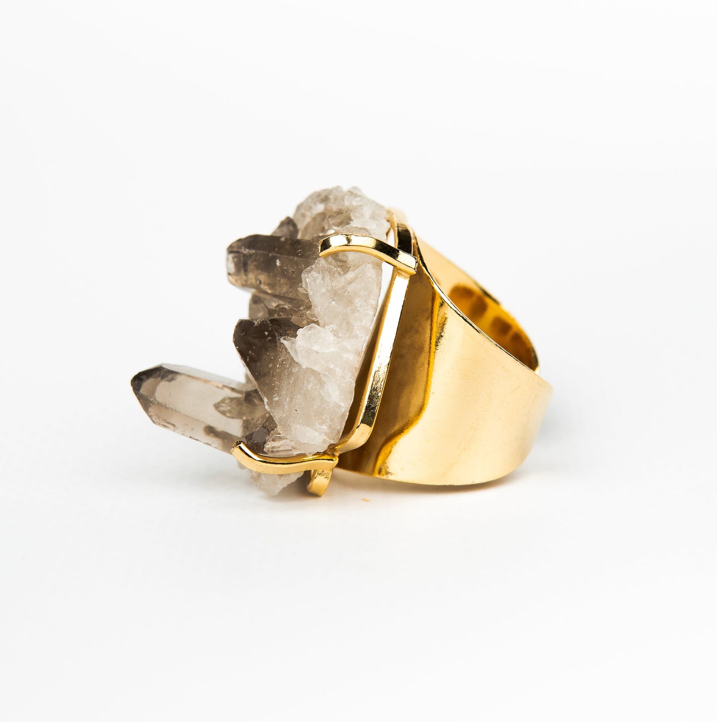 Кольцо с Дымчатым кварцем с позолотой onesize Sq-140