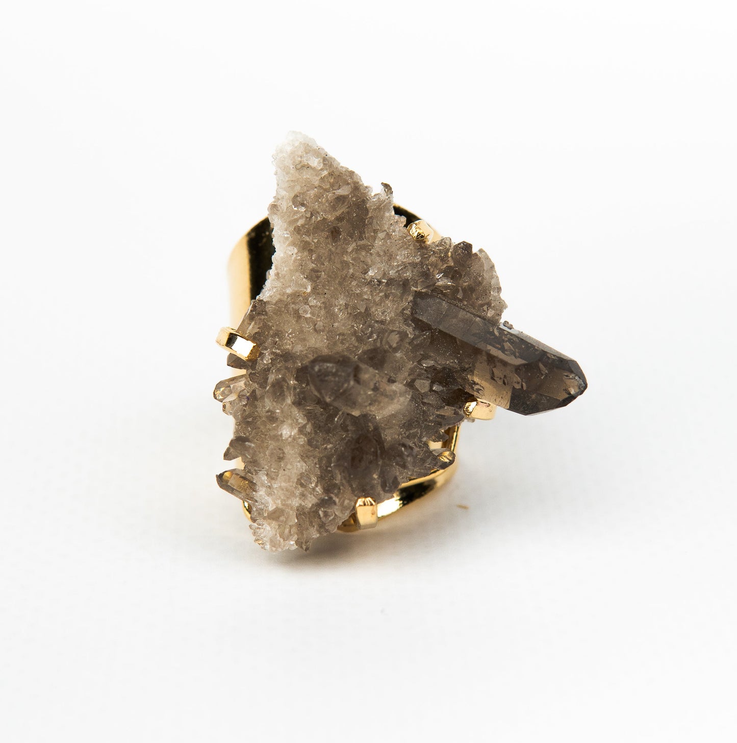 Кольцо с Дымчатым кварцем с позолотой onesize Sq-145