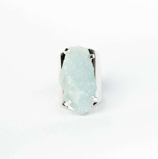 Кольцо с аквамарином с посеребрением onesize Aq-153