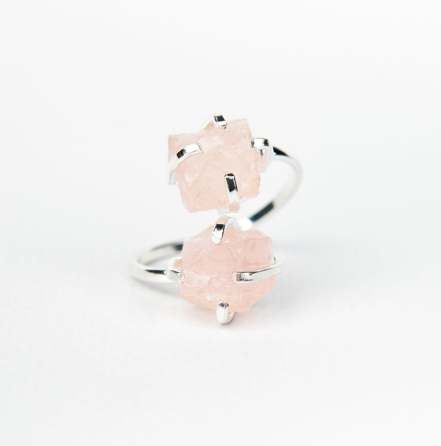 Каблучка з рожевого кварцу з посрібленням onesize Rq-11