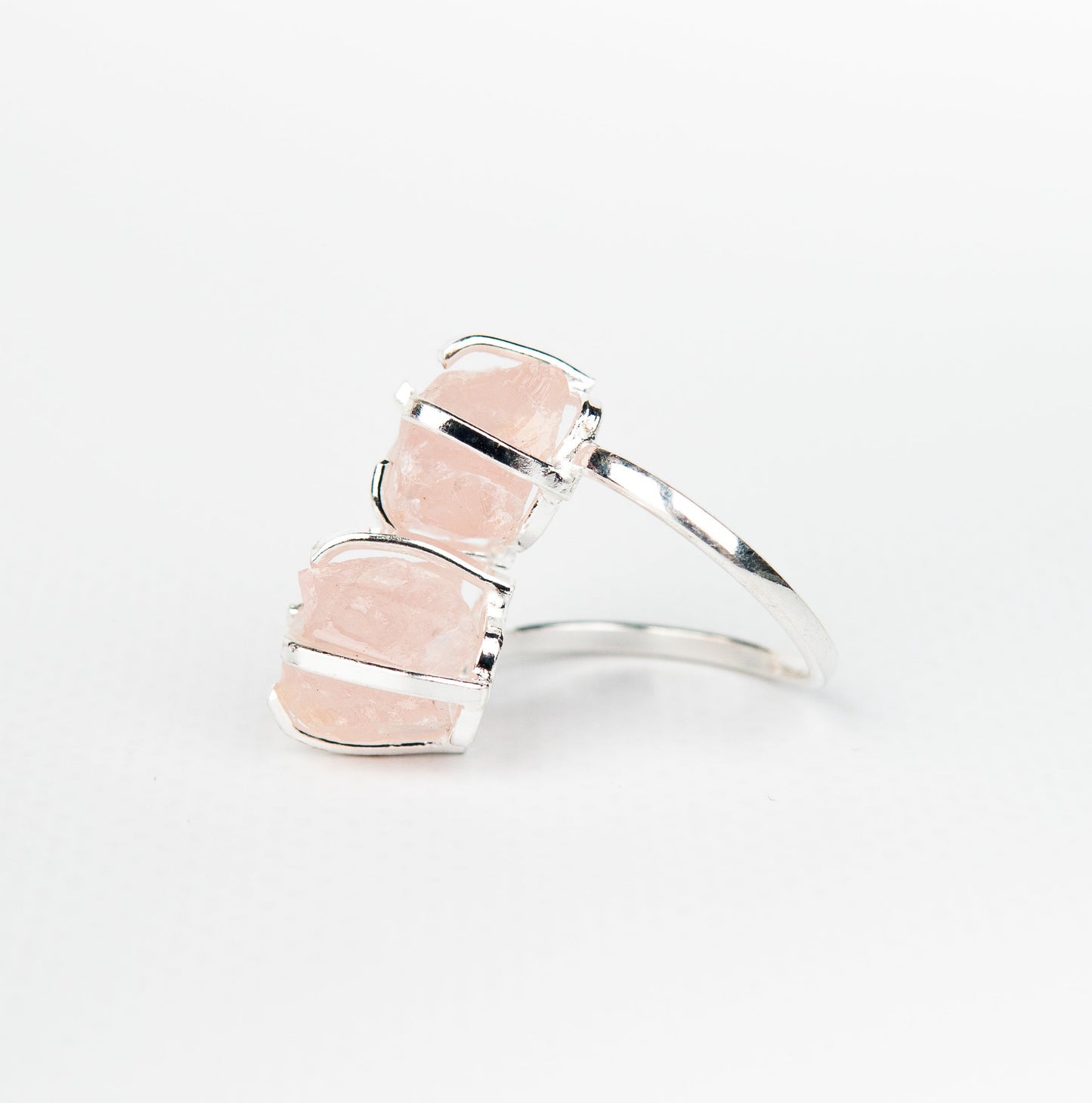 Каблучка з рожевого кварцу з посрібленням onesize Rq-11