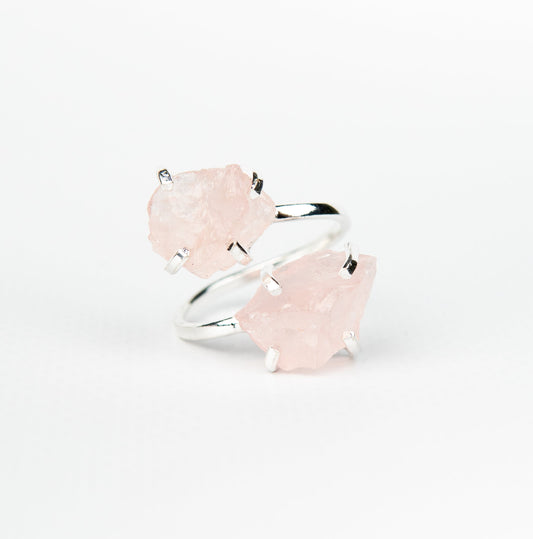 Каблучка з рожевим кварцом з посрібленням onesize Rq-13
