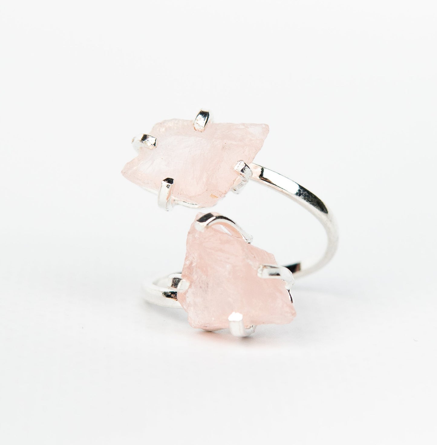 Кольцо с Розовым Кварцем с посеребрением onesize Rq-15