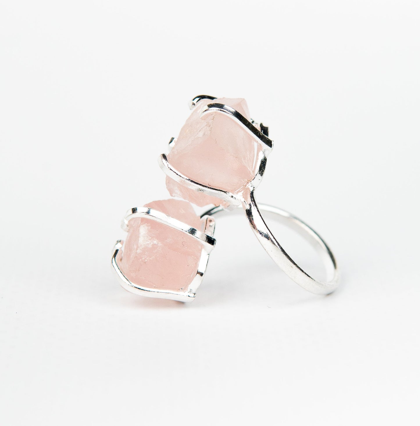 Каблучка з рожевим кварцом з посрібленням onesize Rq-16
