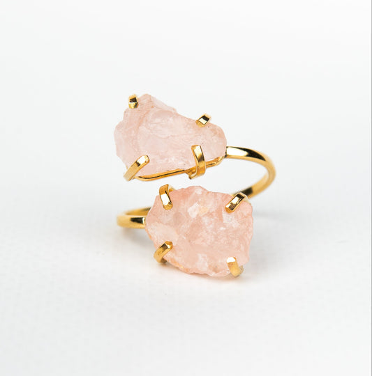 Каблучка з рожевим кварцом з позолотою onesize Rq-18