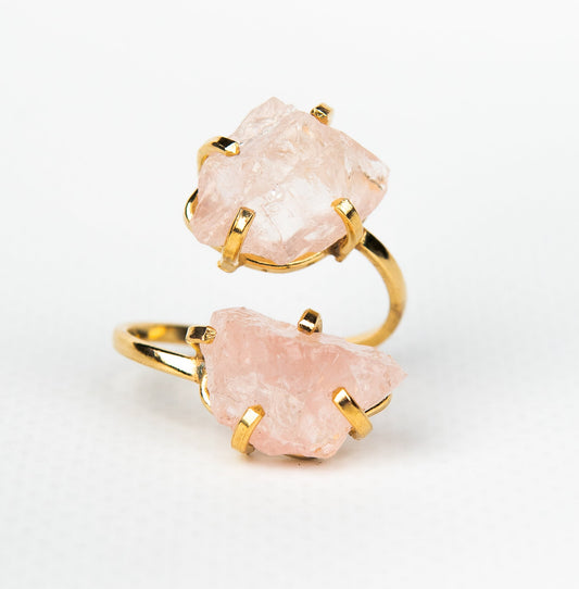 Каблучка з рожевим кварцом з позолотою onesize Rq-23