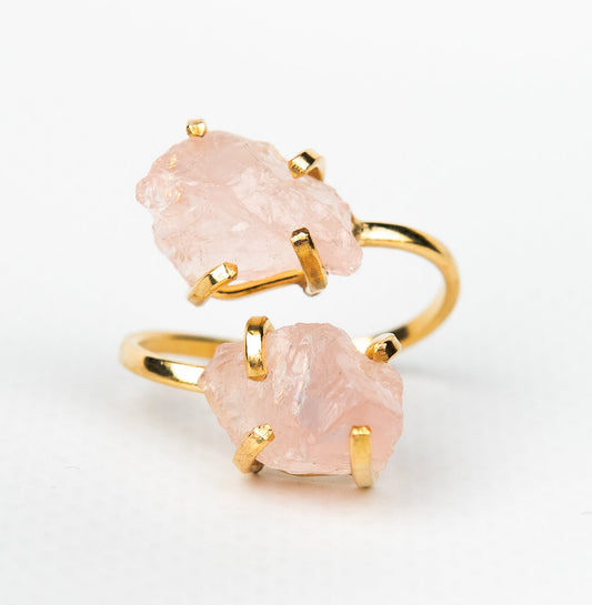 Каблучка з рожевим кварцом з позолотою onesize Rq-25