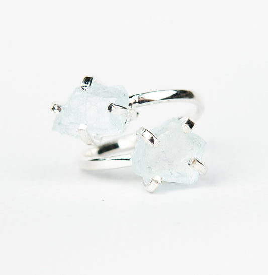 Кольцо с аквамарином с посеребрением onesize Aq-169