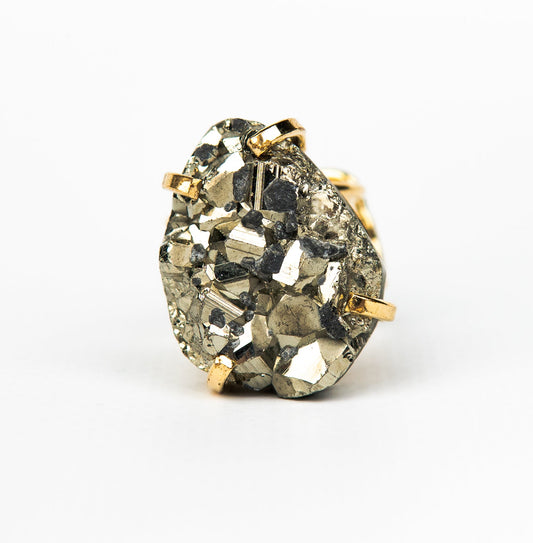 Кольцо с пиритом с позолотой onesize Py-49