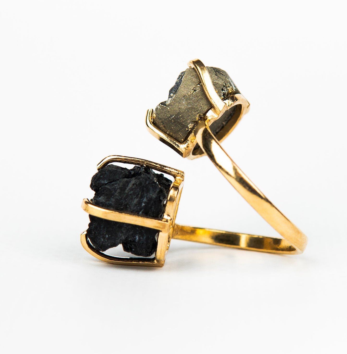 Каблучка з піритом та турмаліном з позолотою onesize Py-10