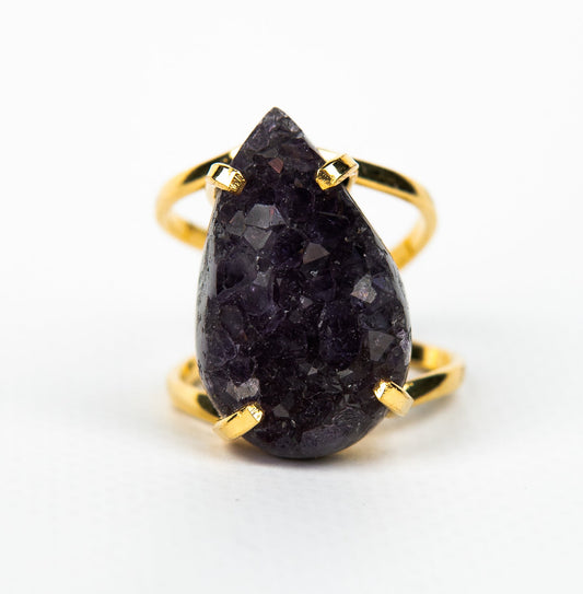 Каблучка з темним аметистом з позолотою onesize Da-219