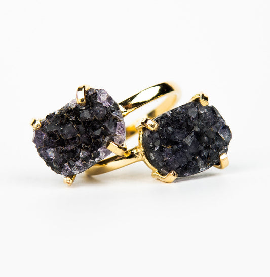 Каблучка з темним аметистом з позолотою onesize Da-220