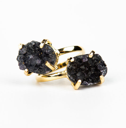 Каблучка з темним аметистом з позолотою onesize Da-222