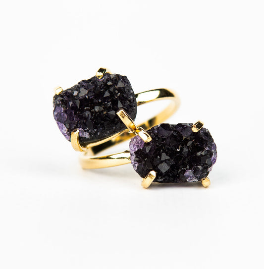 Каблучка з темним аметистом з позолотою onesize Da-223